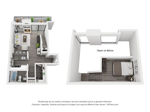 Floor plan for studio, 1 bath, 734 sqft